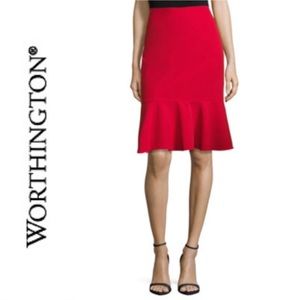 ❤️ Worthington Red Flounced Hem Pencil Skirt ❤️